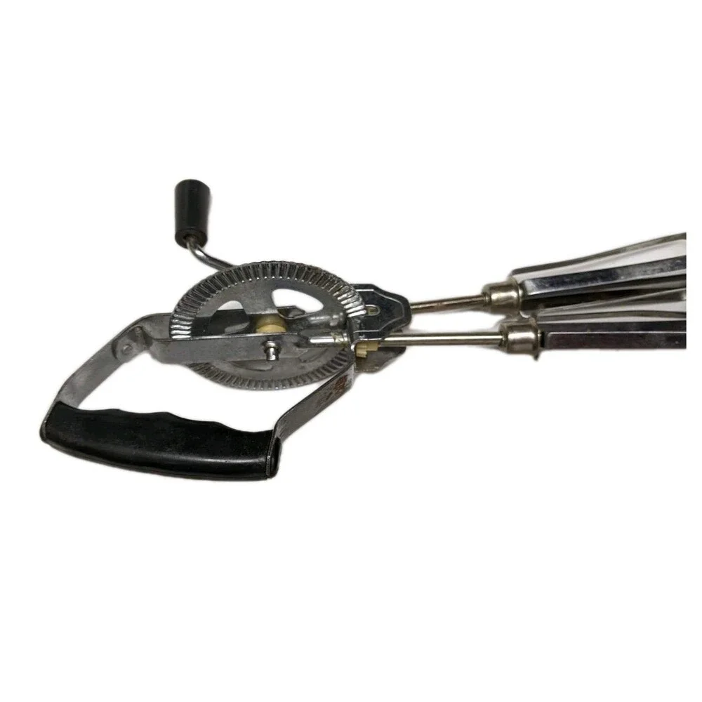 Vintage Black & Silver Stainless Steel Mid Century Hand Mixer Rare